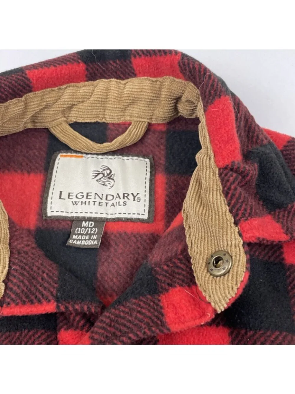 Legendary Whitetails Fleece Vest Youth Boy’s M (10/12) Snap Up Black Red Outdoor